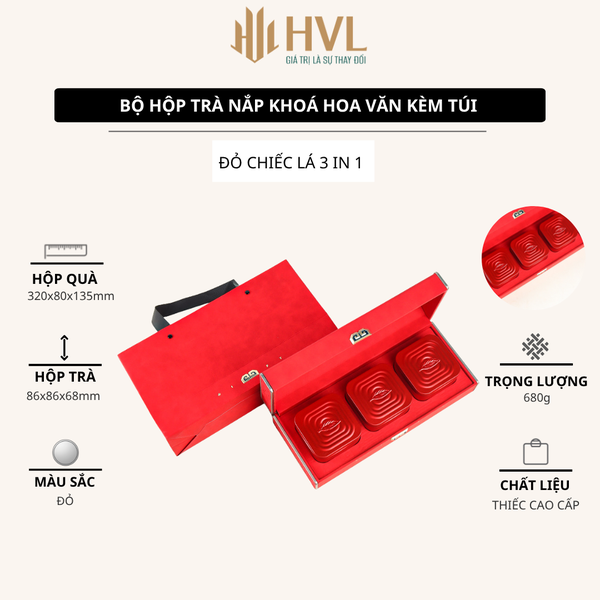 Bộ hộp trà nắp khóa hoa văn kèm túi quà tặng cao cấp - HVL TEA