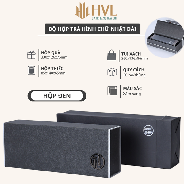 Bộ hộp trà thiếc đựng trà hình chữ nhật dài kèm túi cao cấp - HVL TEA