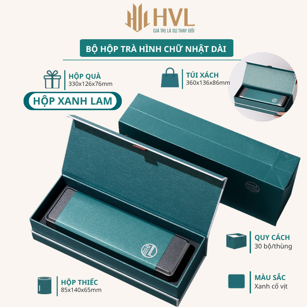 Bộ hộp trà thiếc đựng trà hình chữ nhật dài kèm túi cao cấp - HVL TEA