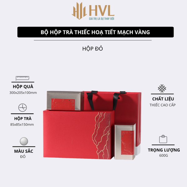 Bộ hộp trà thiếc hoạ tiết Mạch Vàng