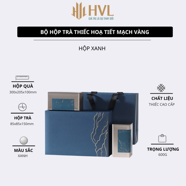 Bộ hộp trà thiếc hoạ tiết Mạch Vàng