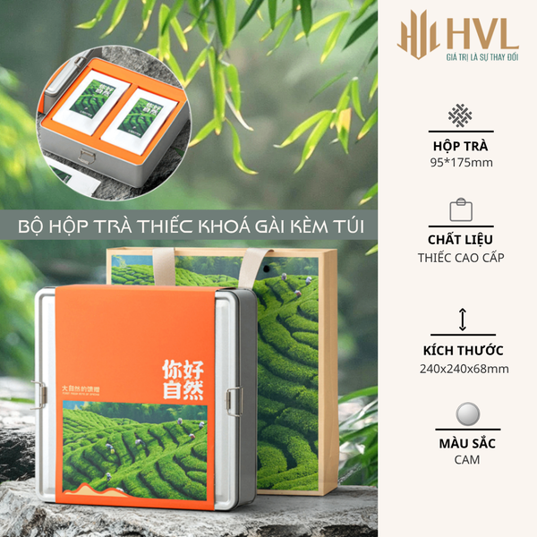Bộ Hộp Trà Thiếc Khóa Gài Kèm Túi HT90 | Bao Bì HVL