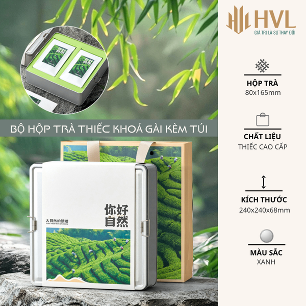 Bộ Hộp Trà Thiếc Khóa Gài Kèm Túi HT90 | Bao Bì HVL