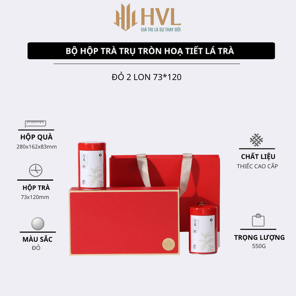 Bộ hộp trà trụ tròn hoạ tiết Lá Trà