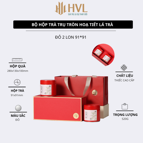 Bộ hộp trà trụ tròn hoạ tiết Lá Trà