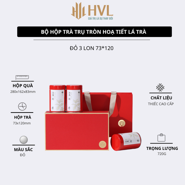 Bộ hộp trà trụ tròn hoạ tiết Lá Trà