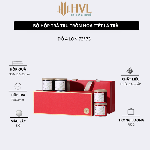 Bộ hộp trà trụ tròn hoạ tiết Lá Trà