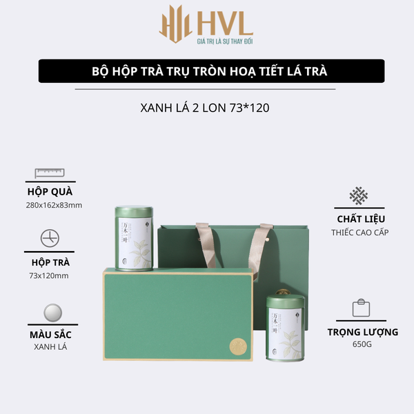 Bộ hộp trà trụ tròn hoạ tiết Lá Trà