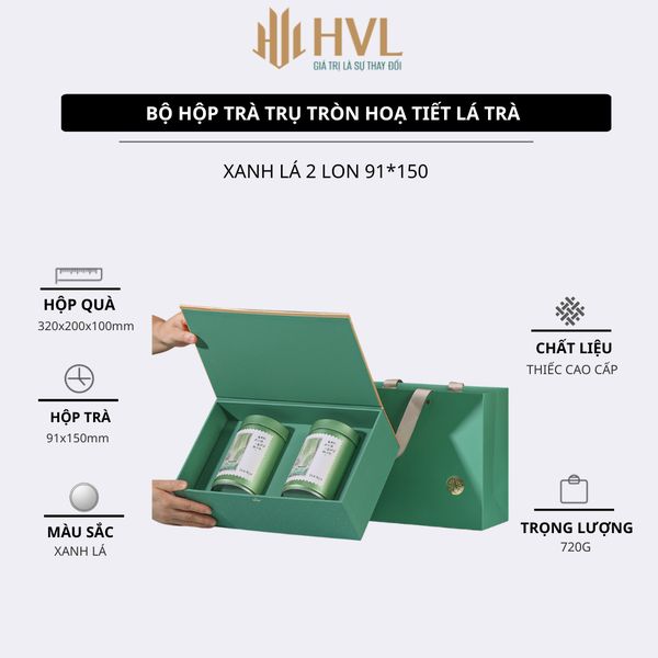 Bộ hộp trà trụ tròn hoạ tiết Lá Trà