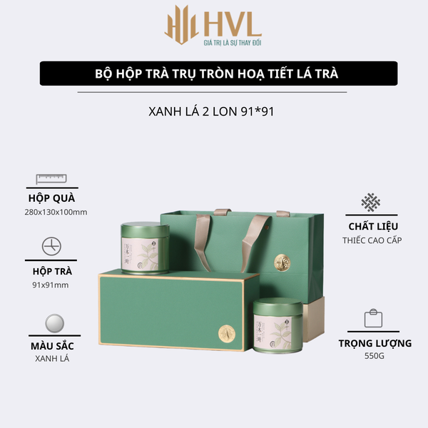 Bộ hộp trà trụ tròn hoạ tiết Lá Trà