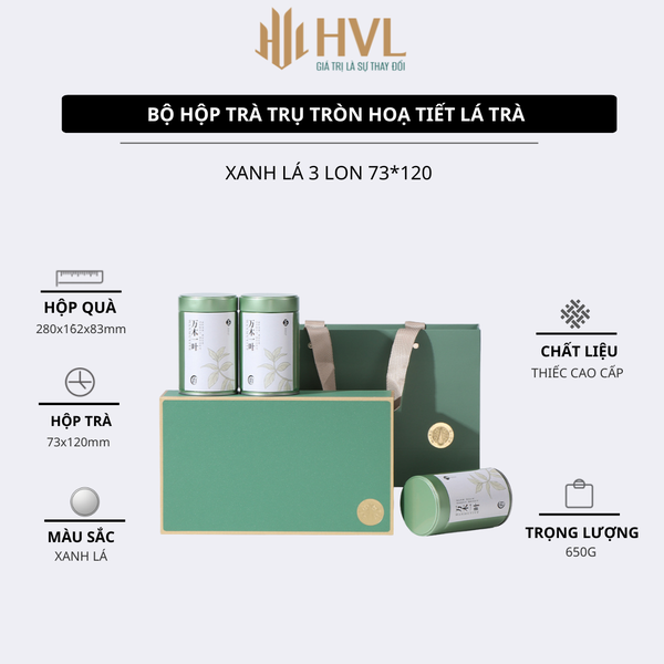Bộ hộp trà trụ tròn hoạ tiết Lá Trà