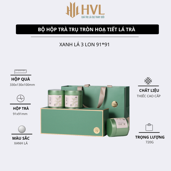 Bộ hộp trà trụ tròn hoạ tiết Lá Trà