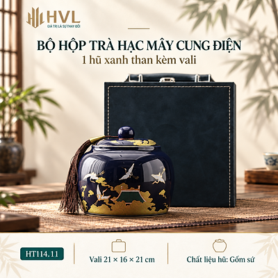 Bộ Hộp Trà Vali Kèm 3 Hũ Gốm Sứ
