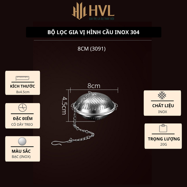 Bộ lọc gia vị hình cầu inox 304