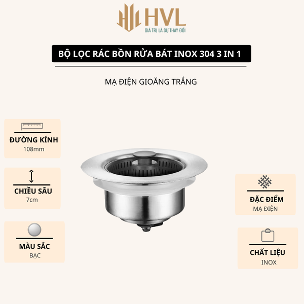 Bộ Lọc Rác Bồn Rửa Bát Inox 304 3 in 1