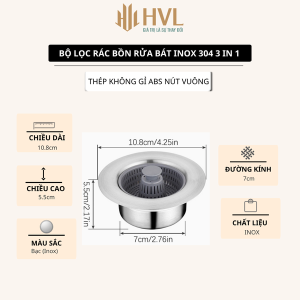 Bộ Lọc Rác Bồn Rửa Bát Inox 304 3 in 1