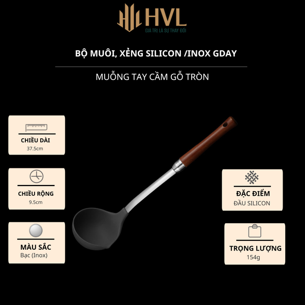 Bộ Muôi, Xẻng silicon thép không gỉ GDAY tay cầm gỗ
