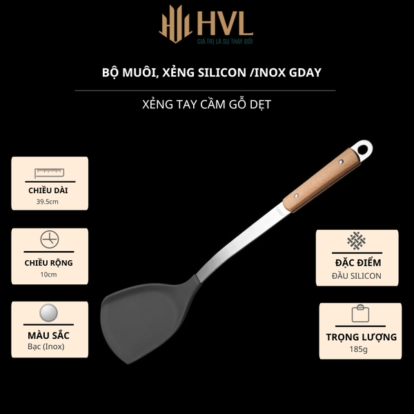 Bộ Muôi, Xẻng silicon thép không gỉ GDAY tay cầm gỗ
