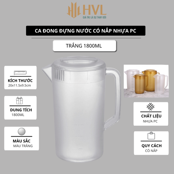 Ca đong đựng nước có nắp chất liệu nhựa PC