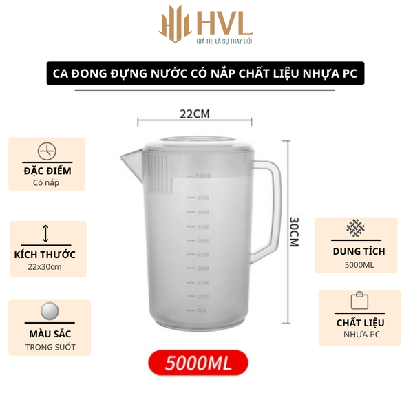Ca đong đựng nước có nắp chất liệu nhựa PC