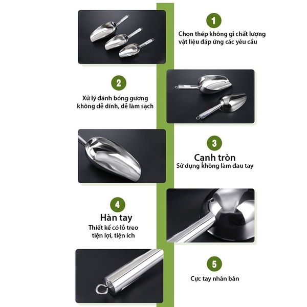Muôi xúc đá, xẻng xúc đá inox không gỉ nhiều kích thước - HVL TEA