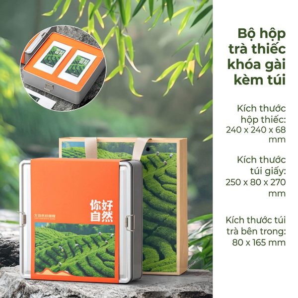 Bộ Hộp Trà Thiếc Khóa Gài Kèm Túi HT90 | Bao Bì HVL