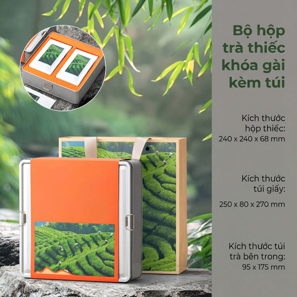 Bộ Hộp Trà Thiếc Khóa Gài Kèm Túi HT90 | Bao Bì HVL