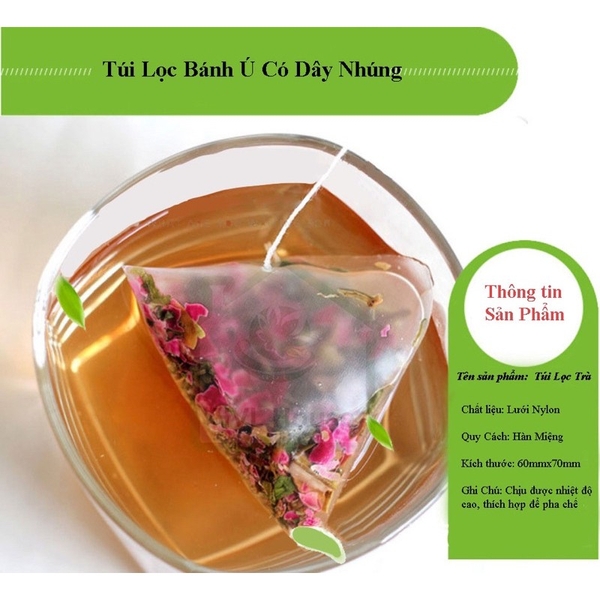 Combo 100 Túi lọc trà, thảo dược lưới tam giác dây nhúng, hàn nhiệt - HVL