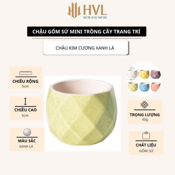 Chậu Mini Trồng Cây Super Farmer – Chậu Sứ Kim Cương Decor Sen Đá Cao Cấp