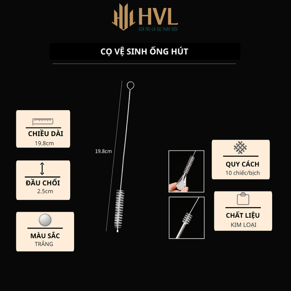 Ống hút kiêm thìa lọc dùng trong uống cà phê, trà sữa, các loại thức uống, chất liệu inox 304 cao cấp - HVL TEA