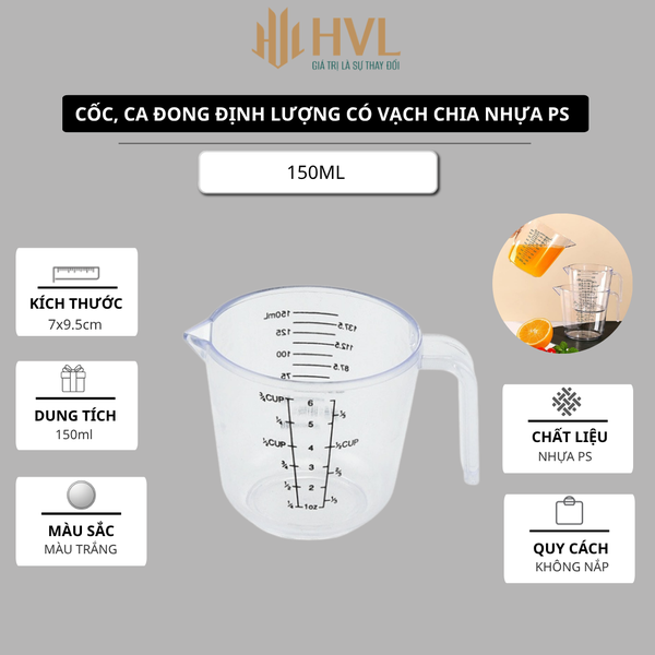 Cốc, ca đong định lượng có vạch chia nhựa PS trong suốt - HVL TEA