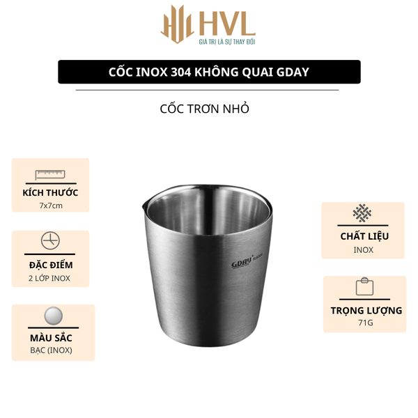 Cốc inox 304 không quai GDAY