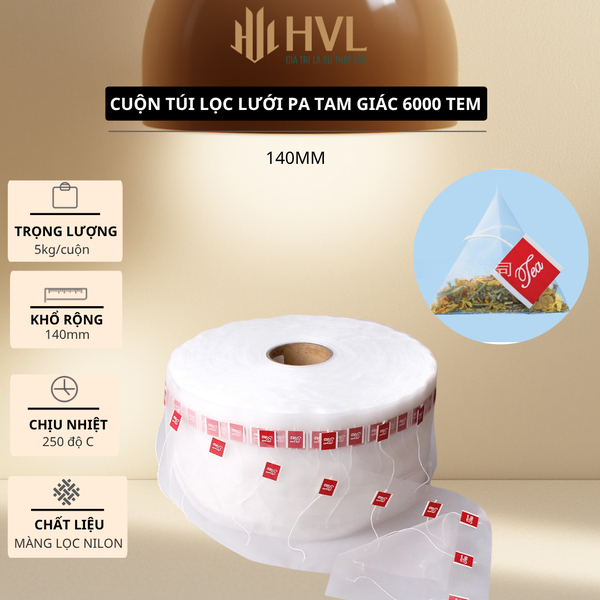 Cuộn túi lọc trà, màng lọc nylon túi trà hình tam giác, 6000 túi/cuộn - HVL
