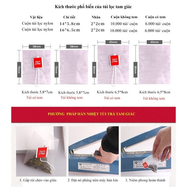 Cuộn túi lọc trà, màng lọc nylon túi trà hình tam giác, 6000 túi/cuộn - HVL