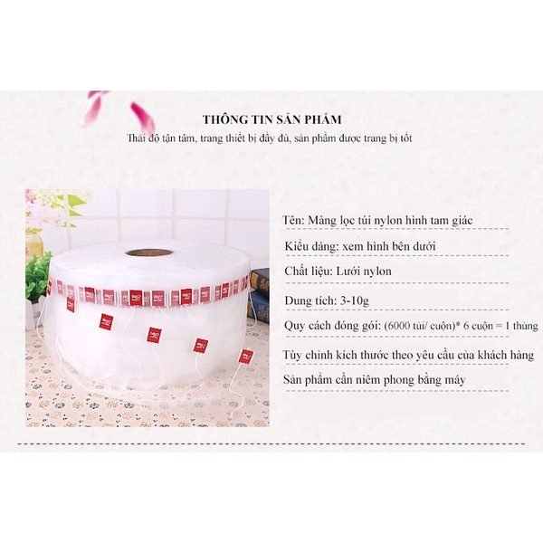 Cuộn túi lọc trà, màng lọc nylon túi trà hình tam giác, 6000 túi/cuộn - HVL