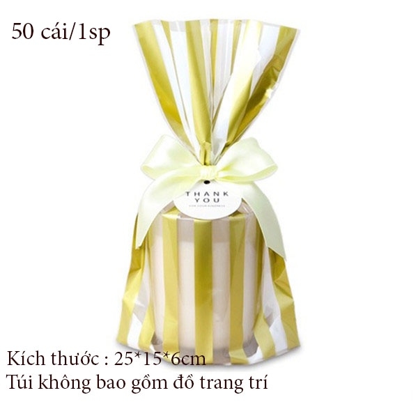 Túi đựng bánh, kẹo có đế họa tiết có đáy thiết kế dây buộc