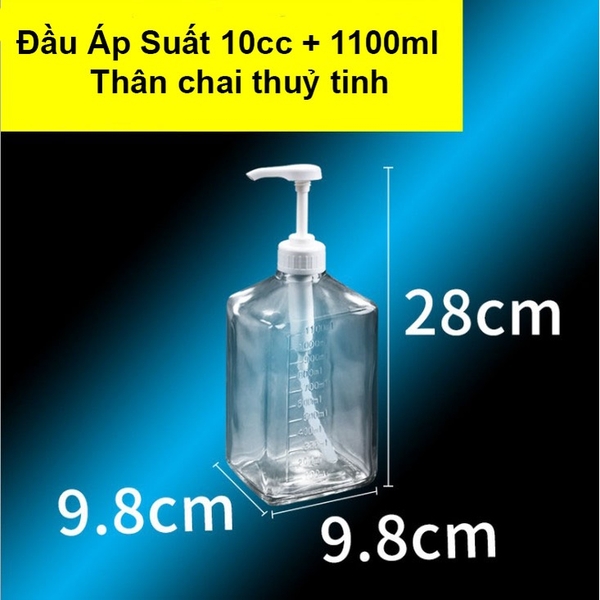 Bình bơm đường/siro thủy tinh có pump 1100ml cao cấp, loại tốt - HVL TEA