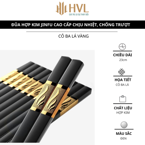 Đũa hợp kim Jinfu cao cấp chịu nhiệt, chống trượt (1 bộ 10 đôi)