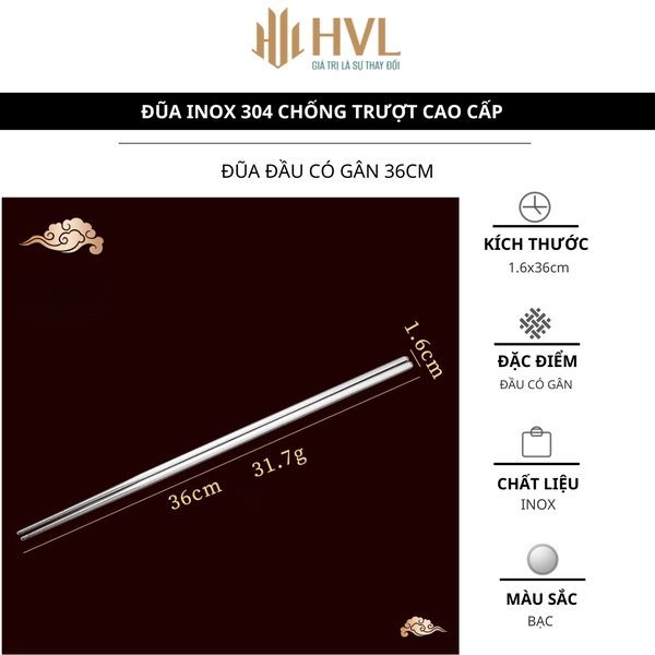 Đũa inox 304 chống trượt cao cấp