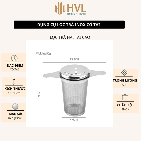 Dụng cụ lọc trà inox có tai cao cấp - HVL