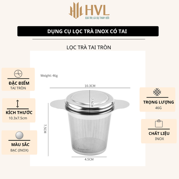 Dụng cụ lọc trà inox có tai cao cấp - HVL