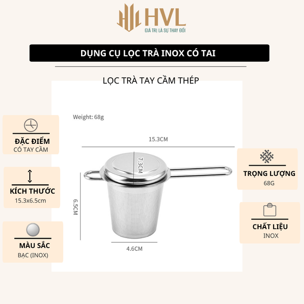 Dụng cụ lọc trà inox có tai cao cấp - HVL