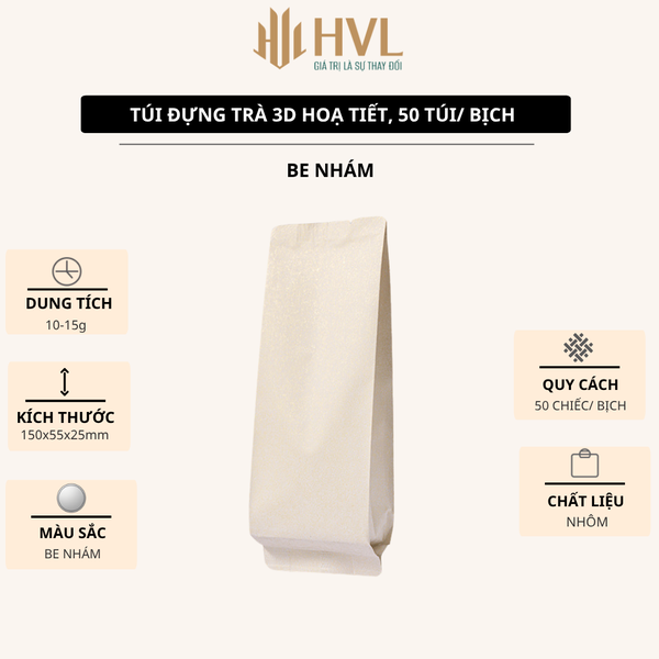 Túi Đựng Trà 3D Nhôm Trơn & Nhám 15x5.5x2.5cm – 50 Túi/Bịch