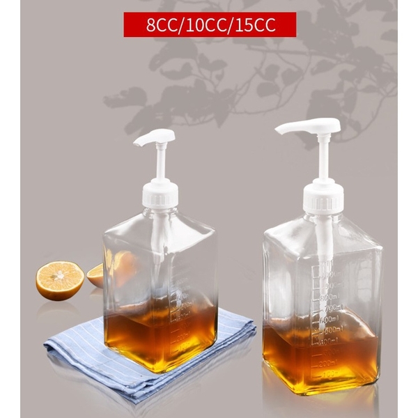 Bình bơm đường/siro thủy tinh có pump 1100ml cao cấp, loại tốt - HVL TEA