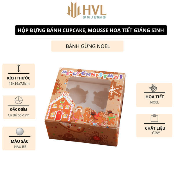 Hộp đựng bánh cupcake, mousse hoạ tiết Giáng Sinh