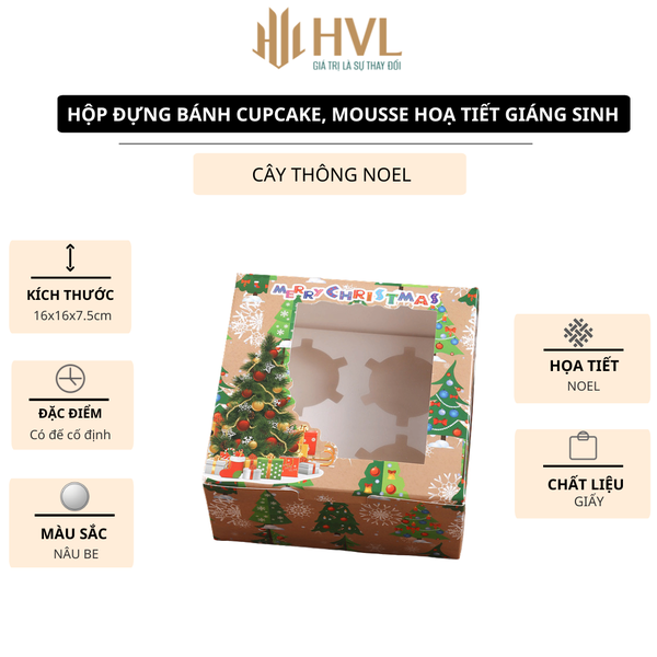 Hộp đựng bánh cupcake, mousse hoạ tiết Giáng Sinh