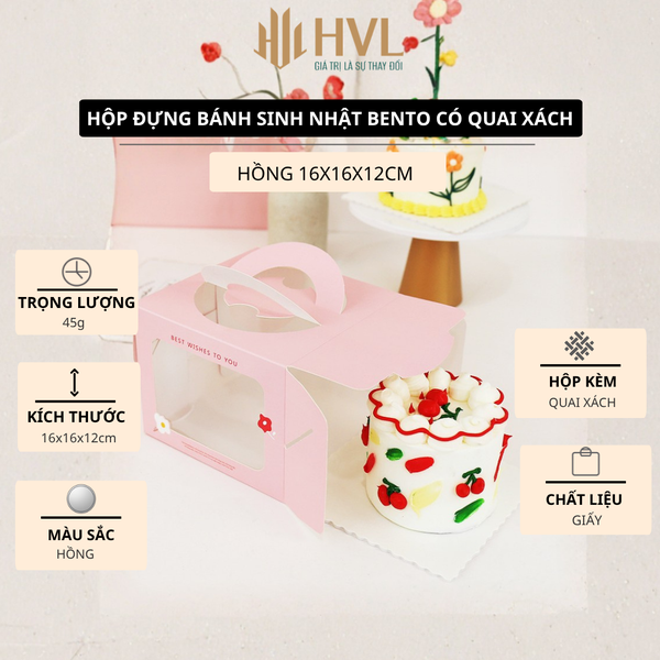 Hộp đựng bánh sinh nhật bento có quai xách