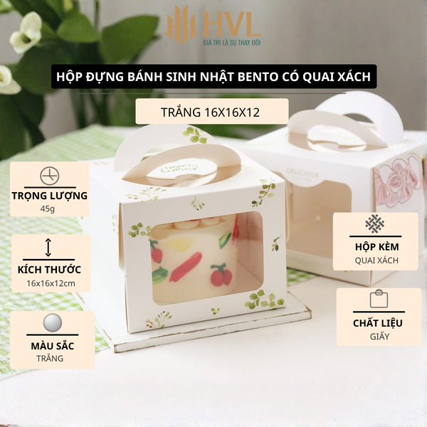 Hộp đựng bánh sinh nhật bento có quai xách