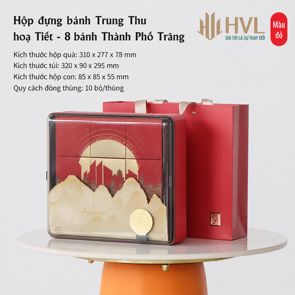 Hộp 2 bánh Trung Thu hoạ tiết - Tứ Đại Hoa Xanh Lá