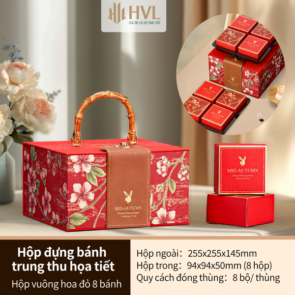 Hộp 2 bánh Trung Thu hoạ tiết - Tứ Đại Hoa Xanh Lá